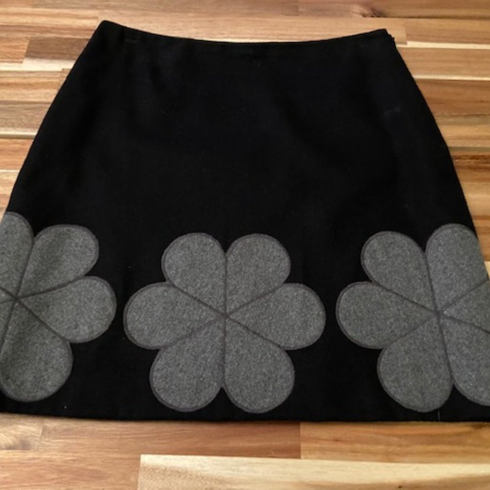 Boden Black Pencil Skirt with Gray Clover Motif